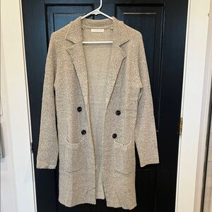 Beige Double-Breasted Knit Cardigan